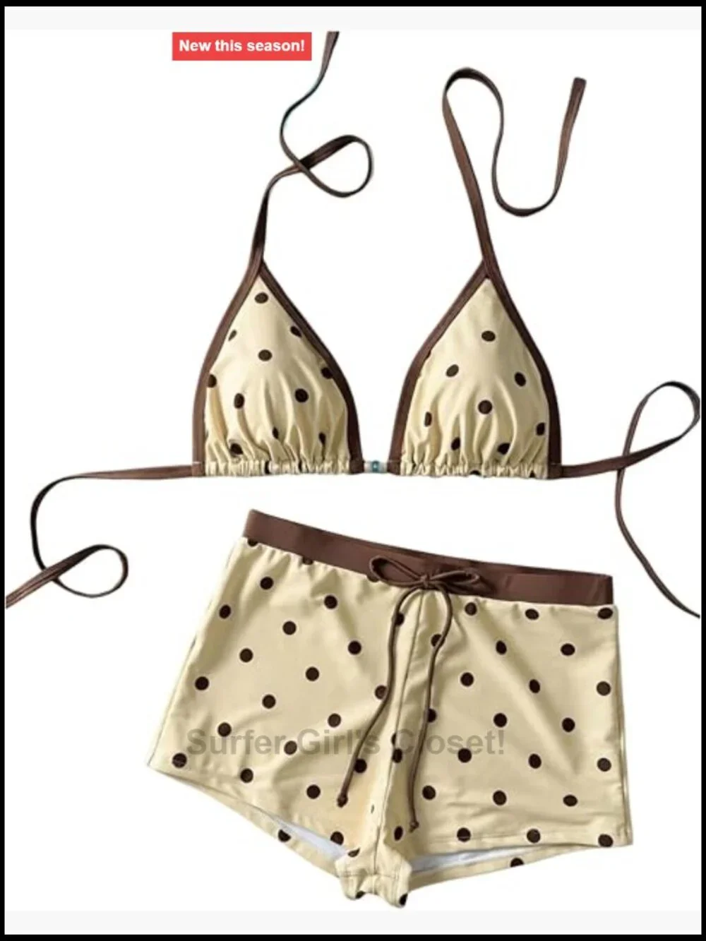 Plus Size 2 Piece Halter Bikini Set with Boyshort - Polka Dots